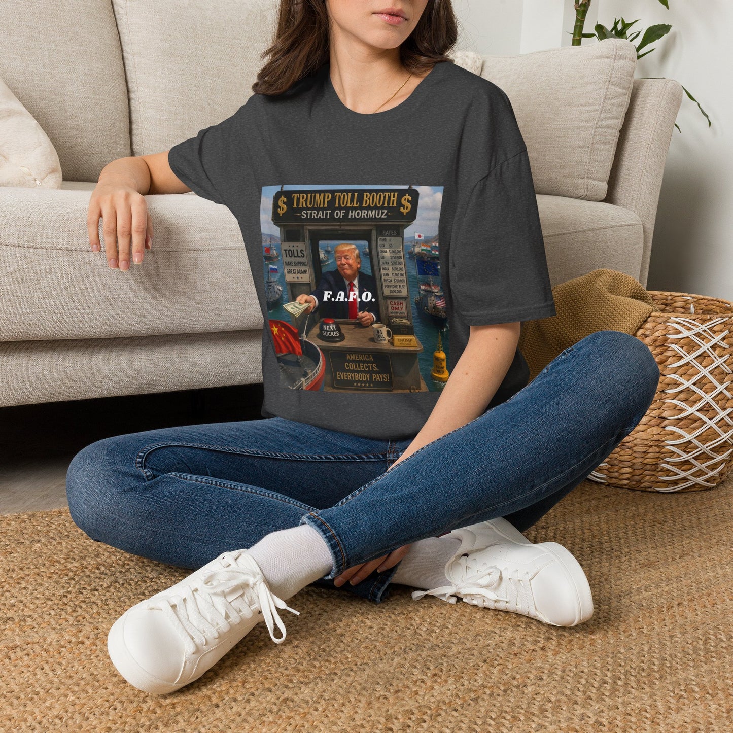 T-Shirt — "Trump Toll Booth: Strait of Hormuz" Political Graphic Tee
