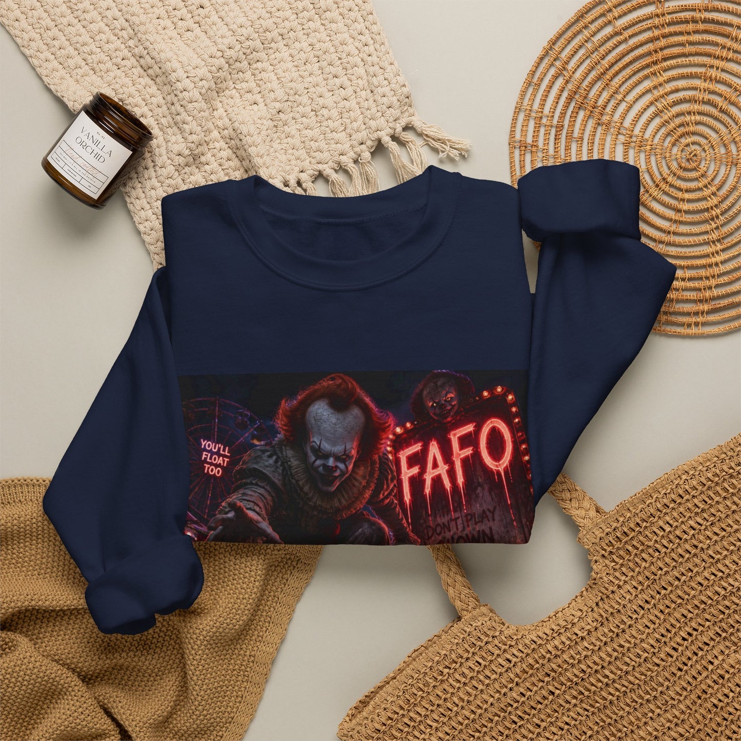 Creepy Clown "FAFO" Crewneck Sweatshirt — The FAFO Society Graphic