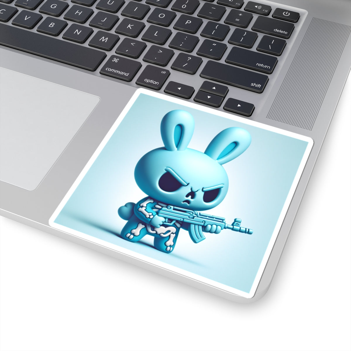 Blue Angry Bunny Sticker — Cute Tough Rabbit Kiss-Cut Laptop Decal