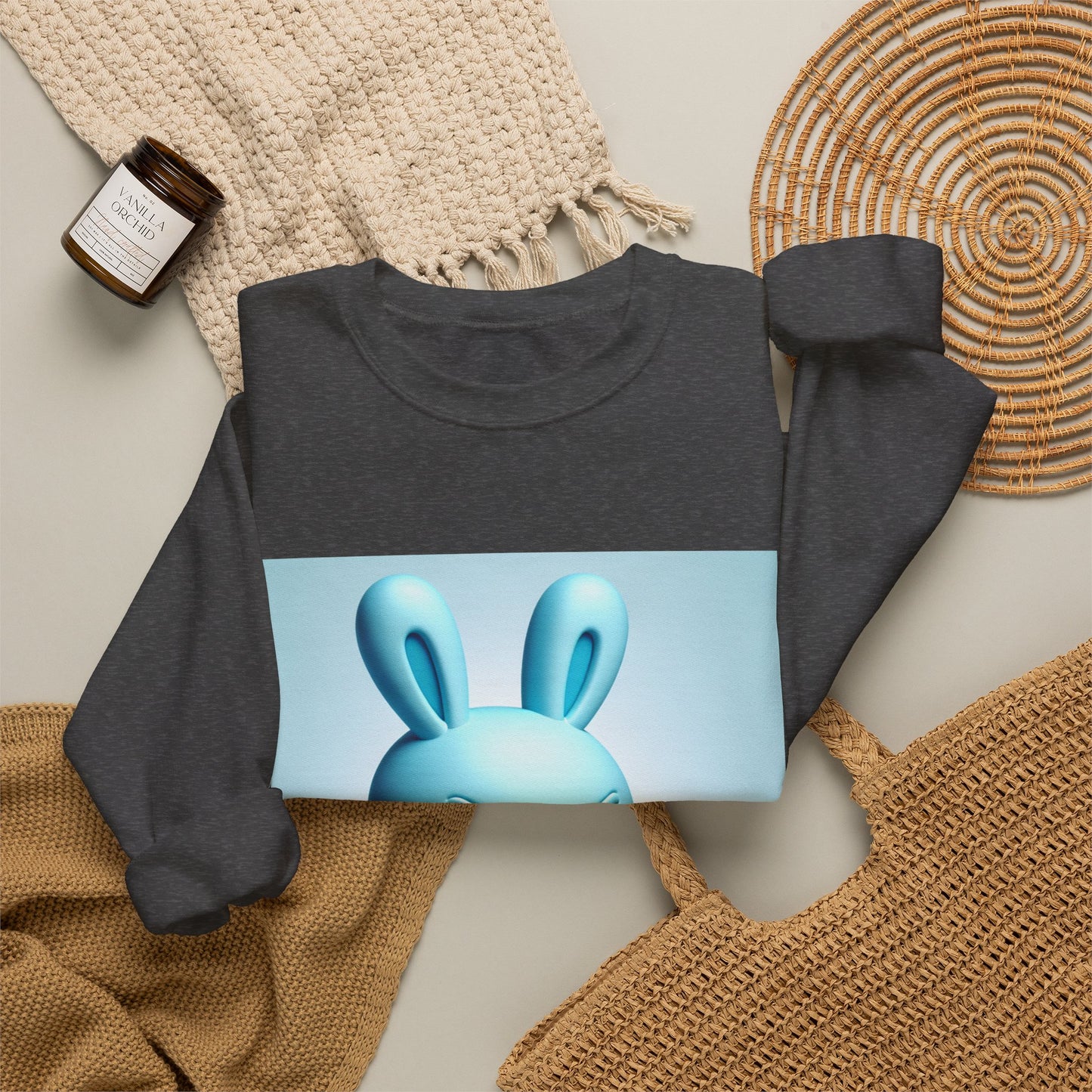 Bunny Soldier Crewneck Sweatshirt — Blue Cartoon Bunny with Rifle (The FAFO Society)