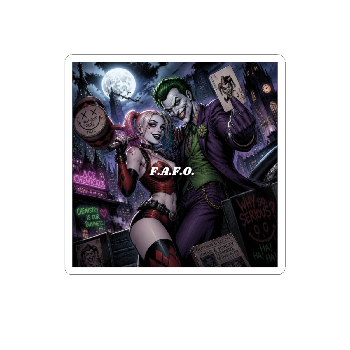 Harley Quinn & Joker Nightscape Sticker - Kiss-Cut Vinyl Decal