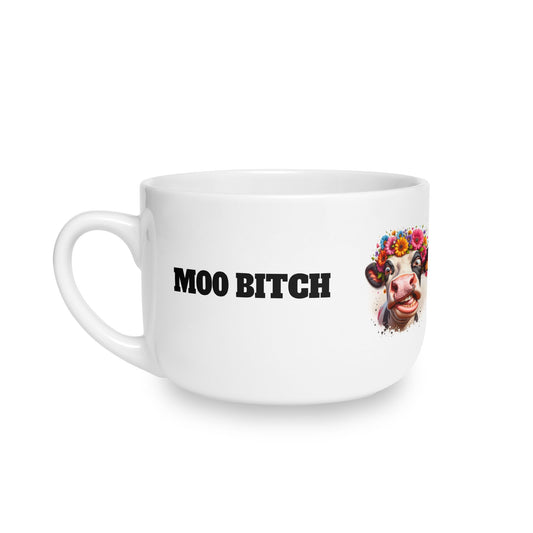 Cow Face Latte Mug — Floral Cow Illustration with 'Get Outta My Hay, Moo Faith' Funny Farm Coffee Cup (25oz)