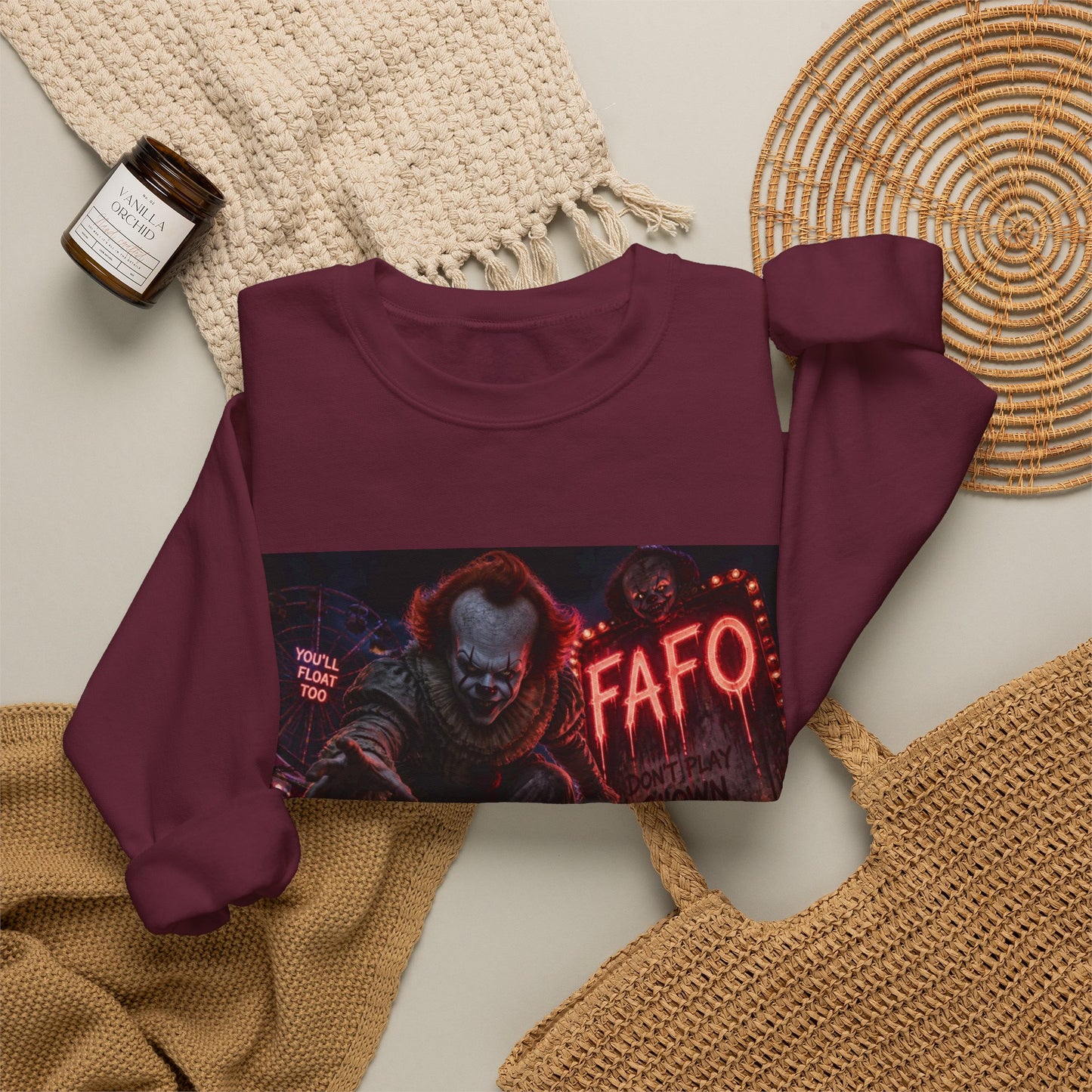 Creepy Clown "FAFO" Crewneck Sweatshirt — The FAFO Society Graphic
