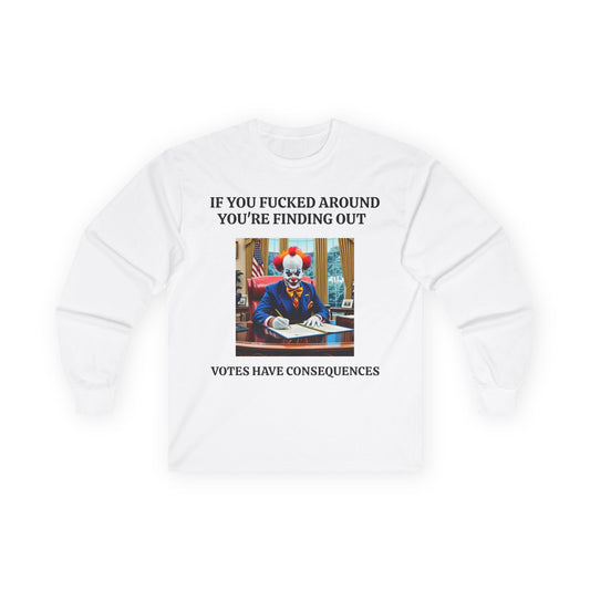 Political Satire Long Sleeve Tee — "If You Fucked Around You're Finding Out" (FAFO Society)