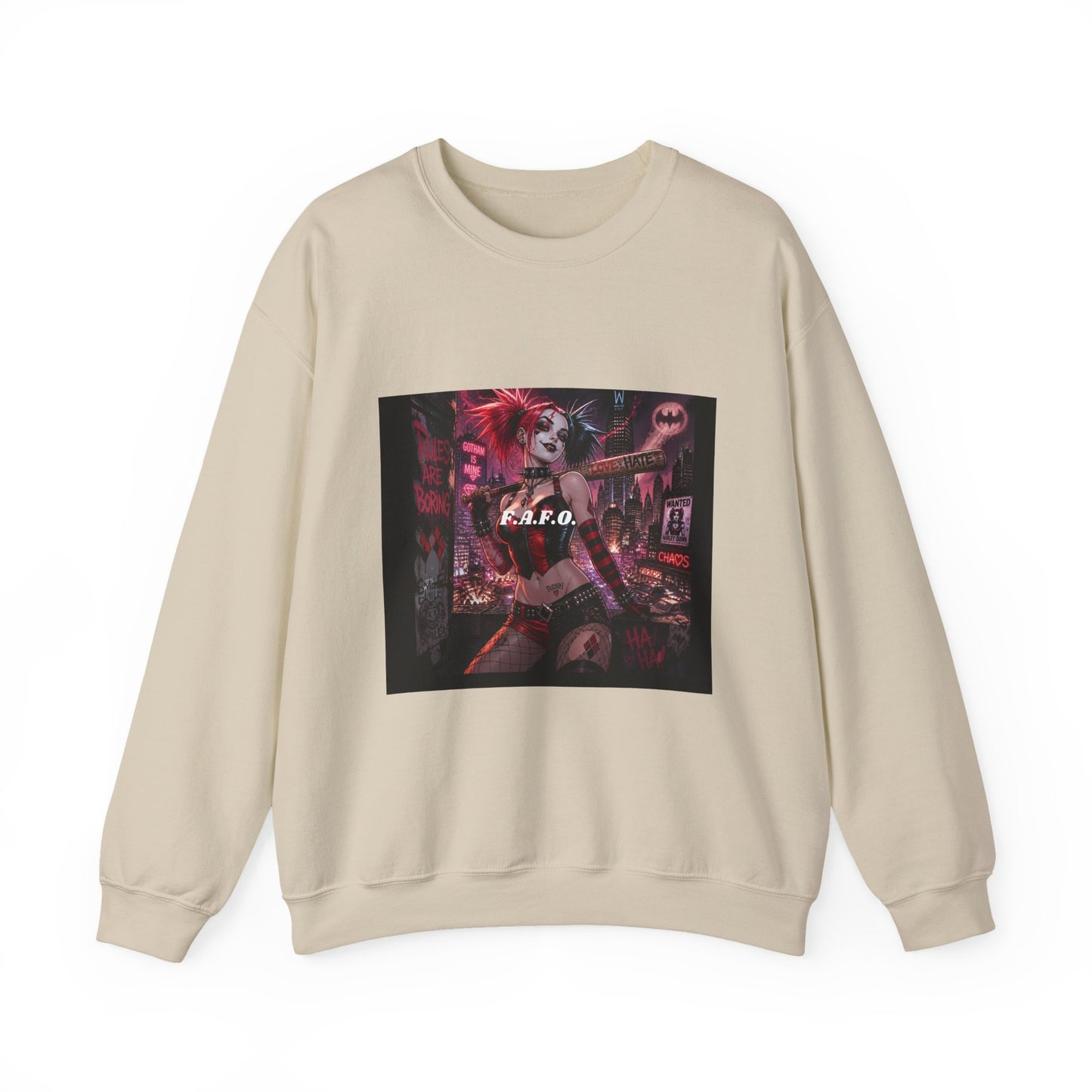 Crewneck Sweatshirt — Neon Harley Quinn Poster Design (G.F.O.)