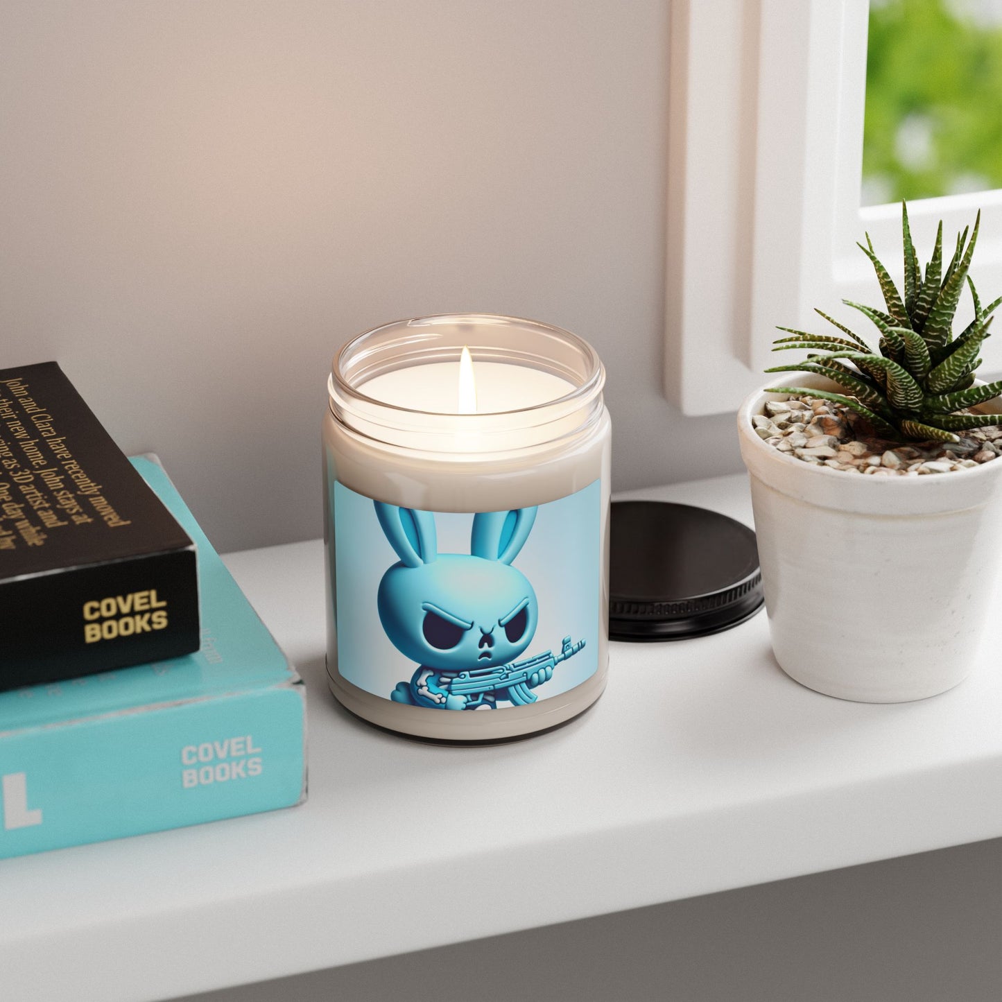 Soy Candle — Angry Blue Bunny Design (9 oz, Scented)