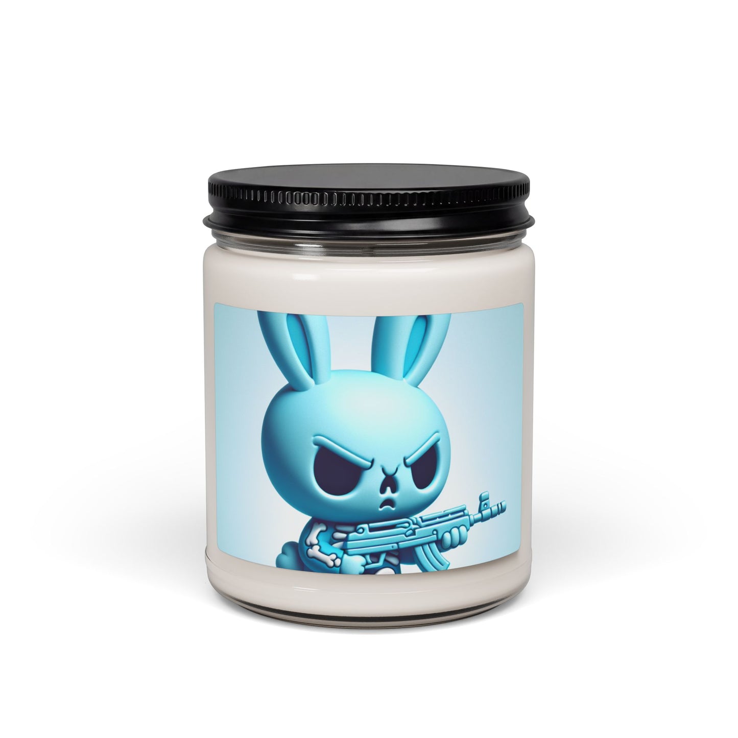 Soy Candle — Angry Blue Bunny Design (9 oz, Scented)