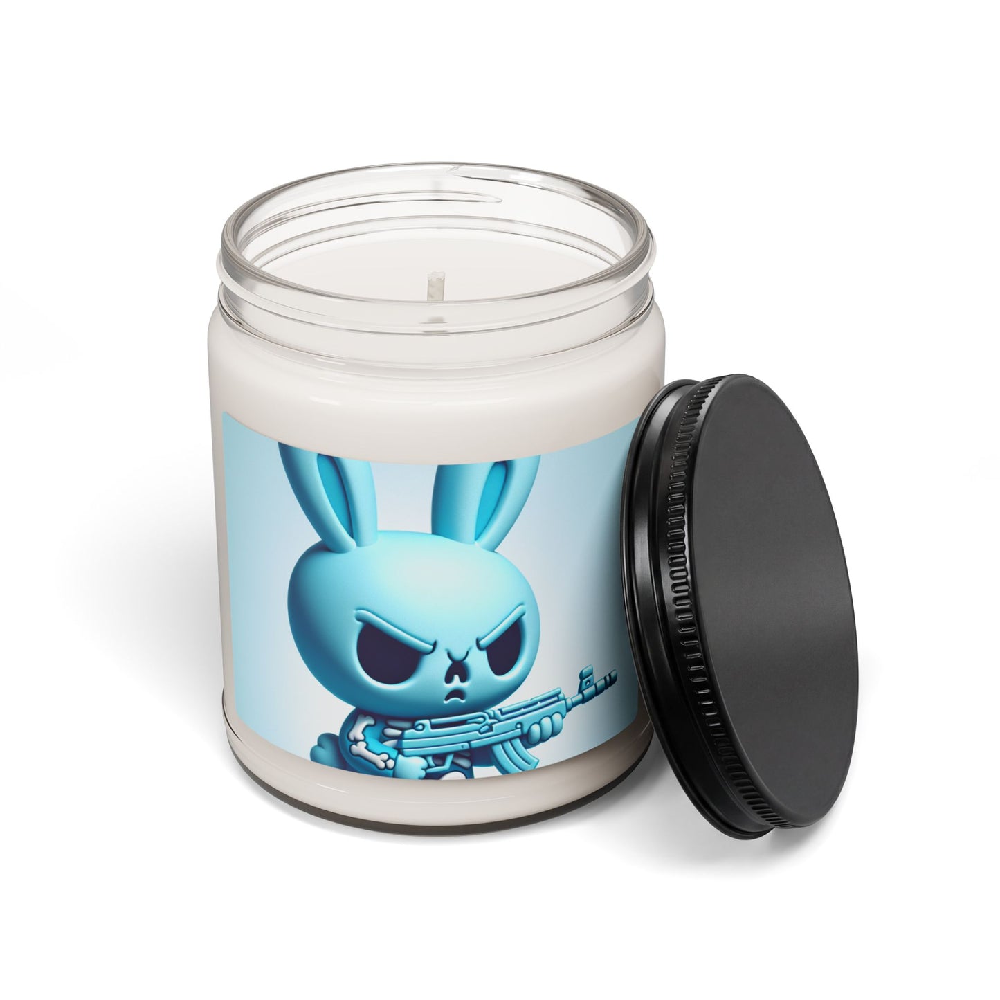 Soy Candle — Angry Blue Bunny Design (9 oz, Scented)