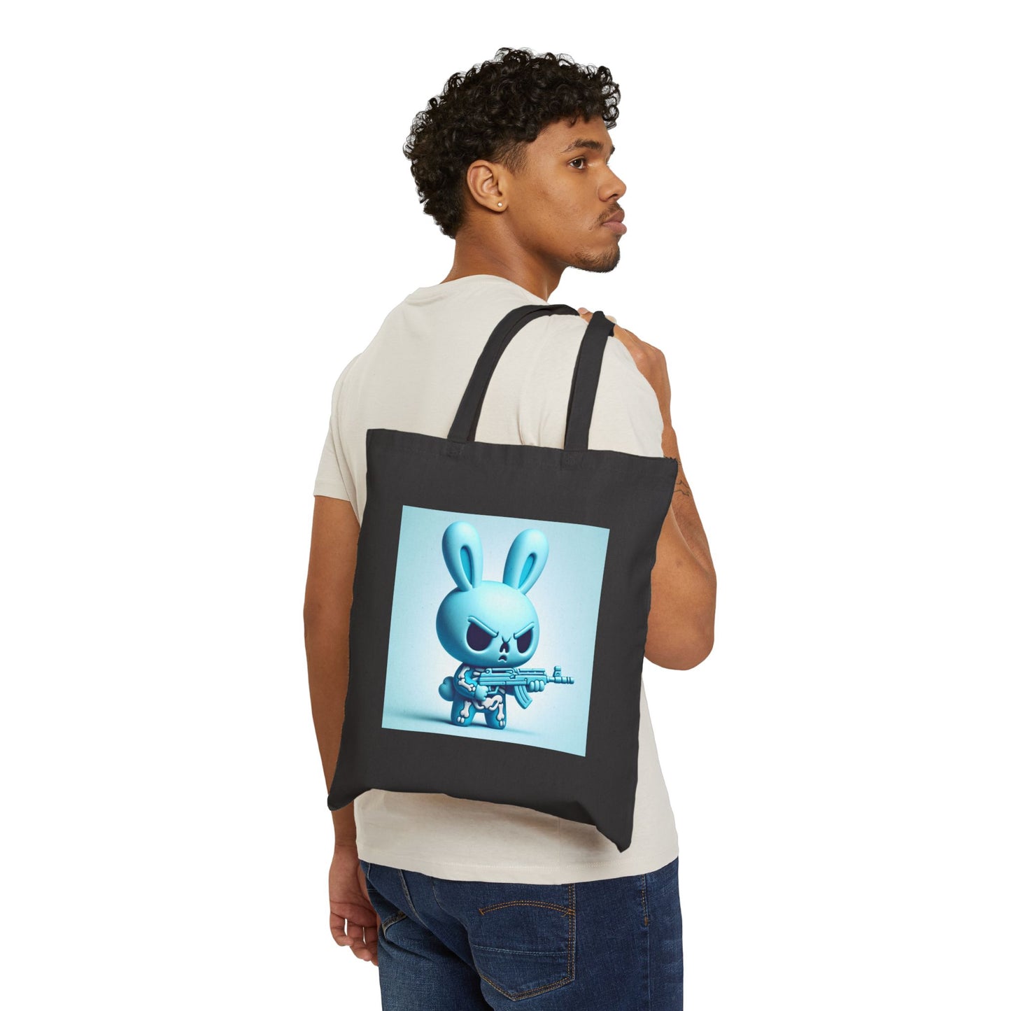 Canvas Tote Bag — Cute Angry Bunny Soldier Print | Trendy Reusable Grocery & Everyday Bag