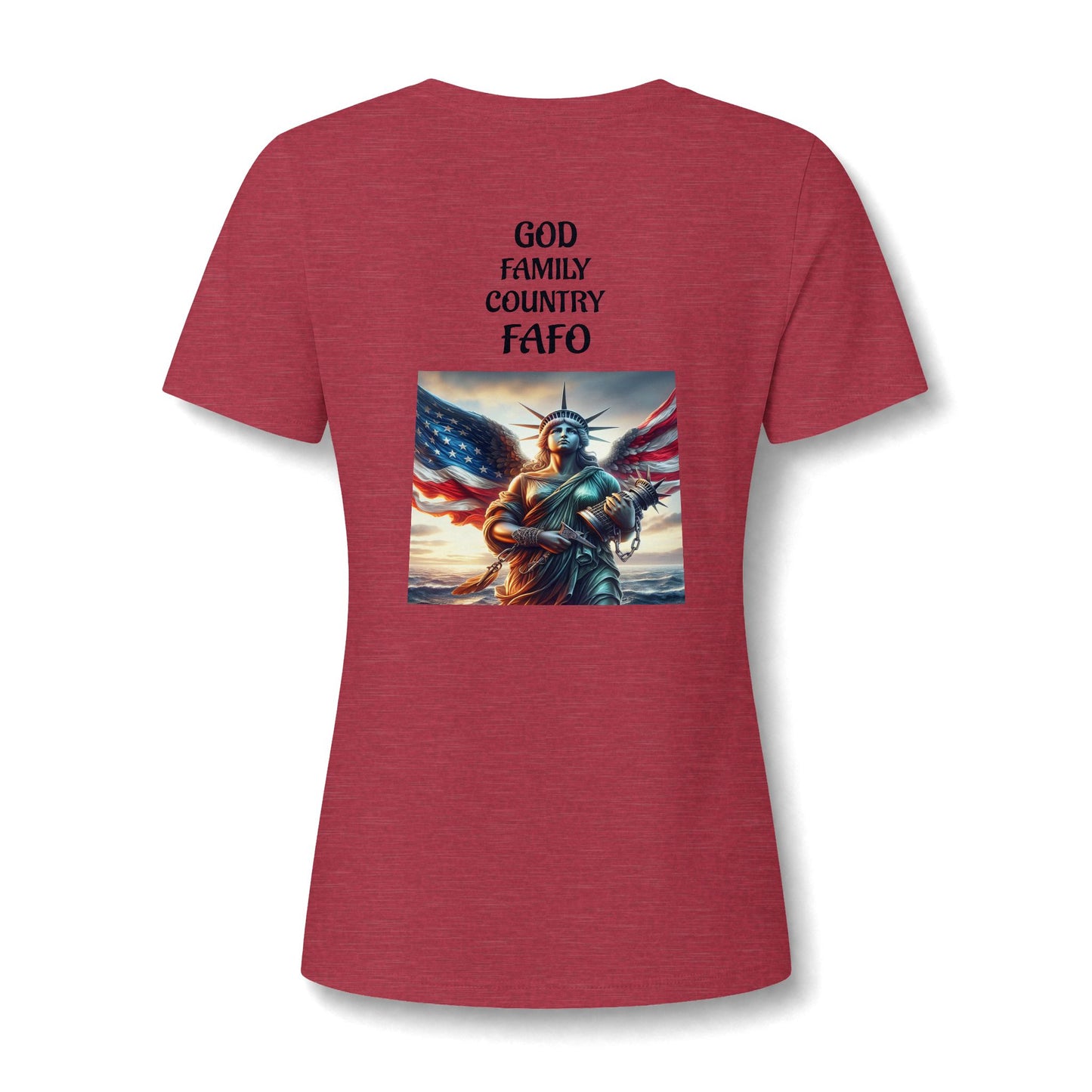Liberty Statue American Flag V-Neck Tee - Patriotic Women's Graphic T-Shirt