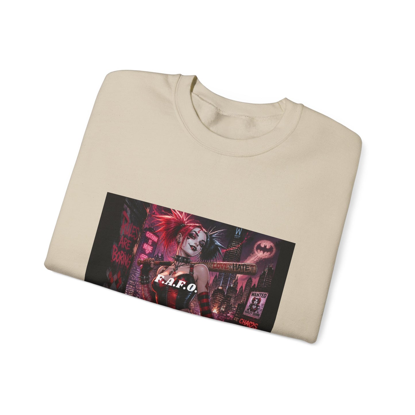 Crewneck Sweatshirt — Neon Harley Quinn Poster Design (G.F.O.)