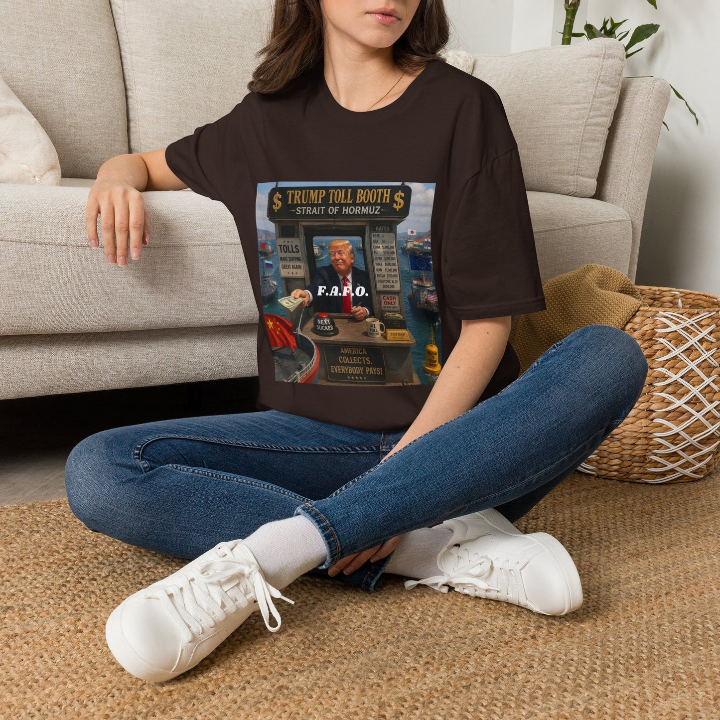 T-Shirt — "Trump Toll Booth: Strait of Hormuz" Political Graphic Tee