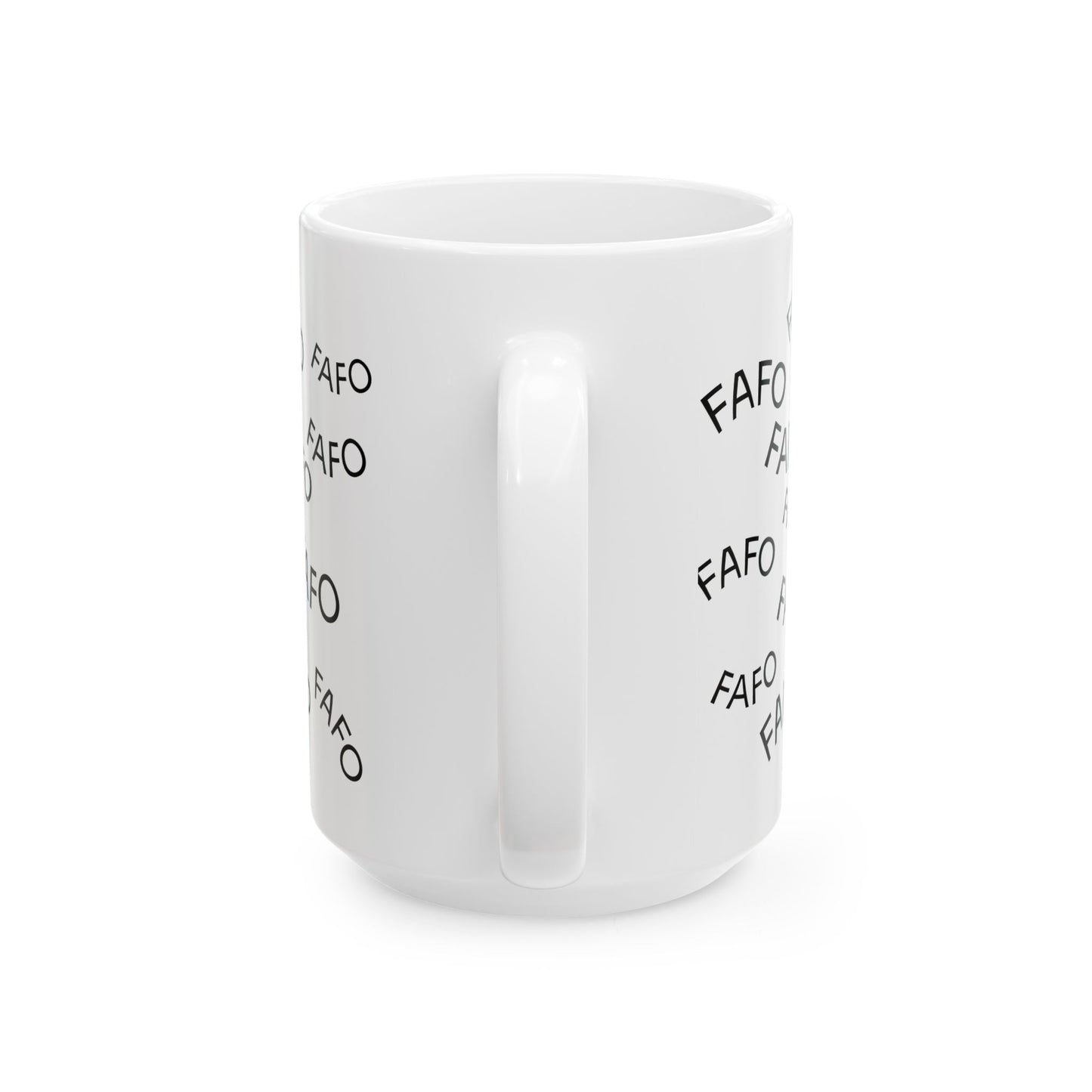 Angry Bunny with Rifle Ceramic Mug — 'FAFO' Repeating Pattern, 11oz & 15oz