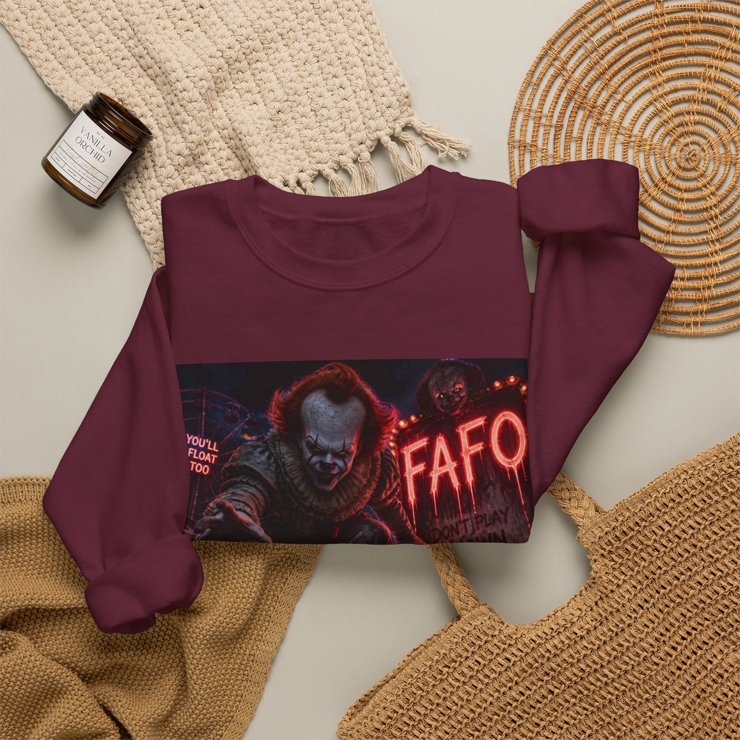 Horror Clown Crewneck Sweatshirt — 'The FAFO Society' Graphic