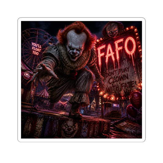 Horror Clown Kiss-Cut Sticker — "FAFO" Creepy Carnival Design