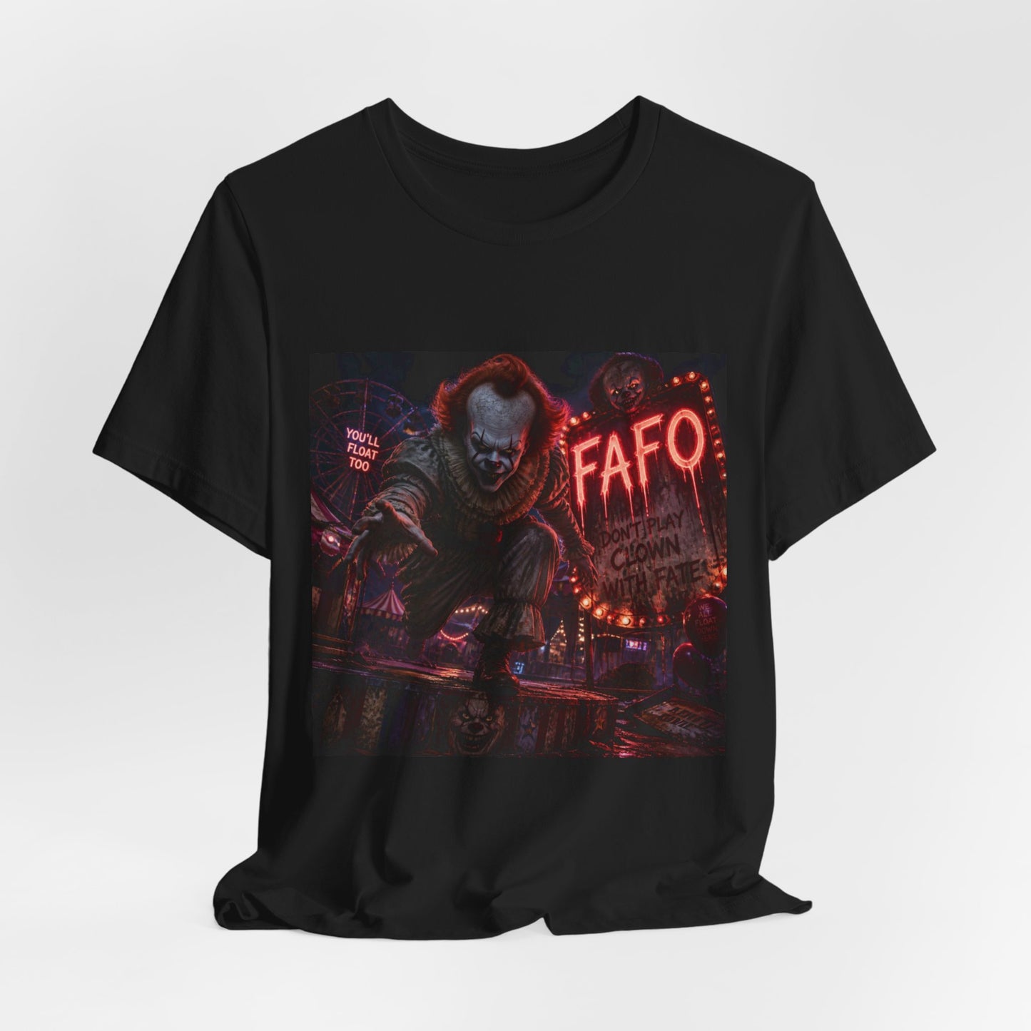 Horror Clown Graphic Tee – FAFO Neon Scare Short Sleeve T-Shirt