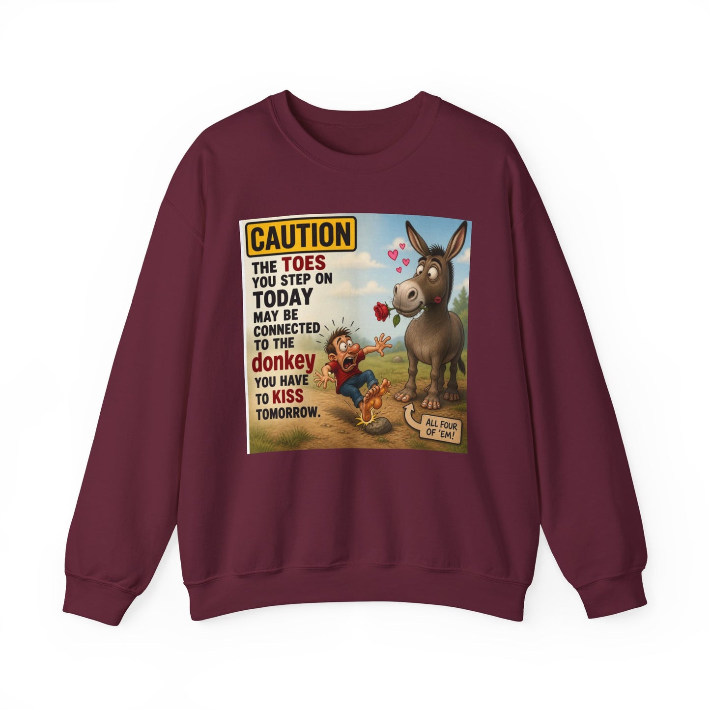 Donkey Kiss Warning Crewneck Sweatshirt — Funny Farm Animal Graphic