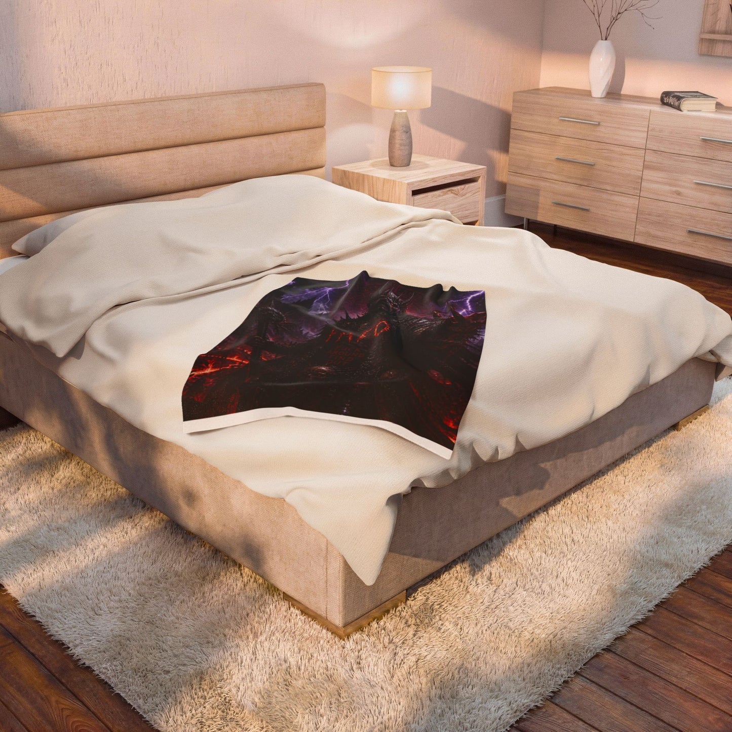Demonic King Velveteen Plush Blanket — Dark Fantasy Goth Throw