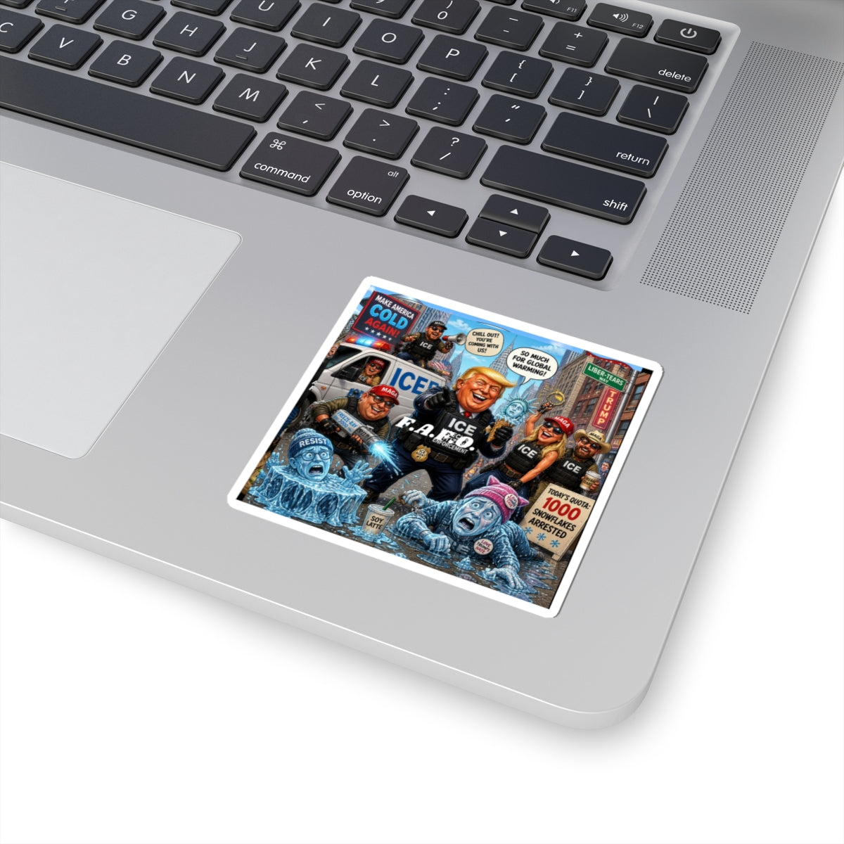 Political Satire Sticker — ICE Trump Cartoon "Make America Cold Again"