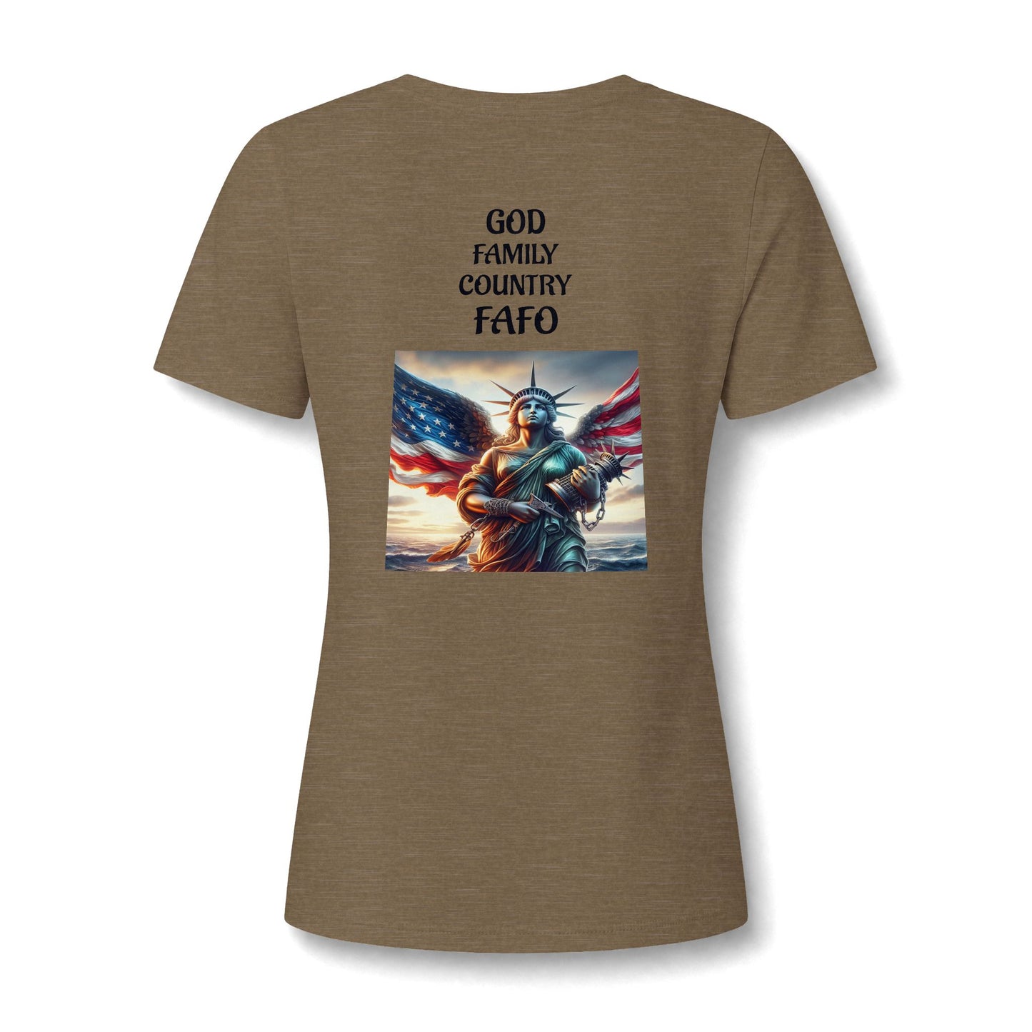 Liberty Statue American Flag V-Neck Tee - Patriotic Women's Graphic T-Shirt