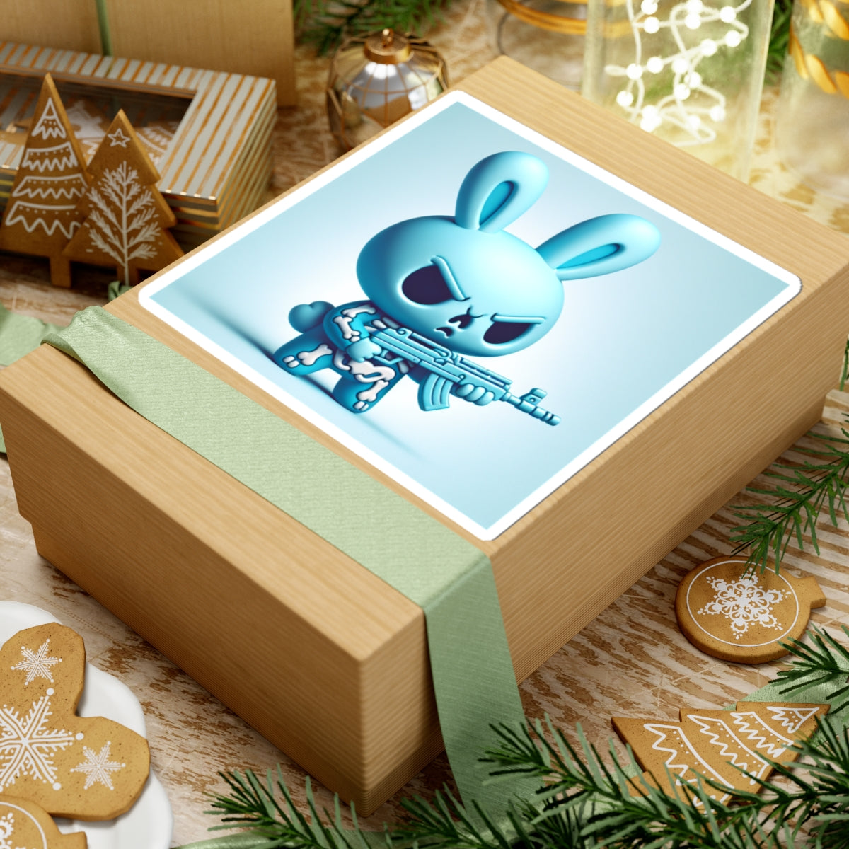 Blue Angry Bunny Sticker — Cute Tough Rabbit Kiss-Cut Laptop Decal