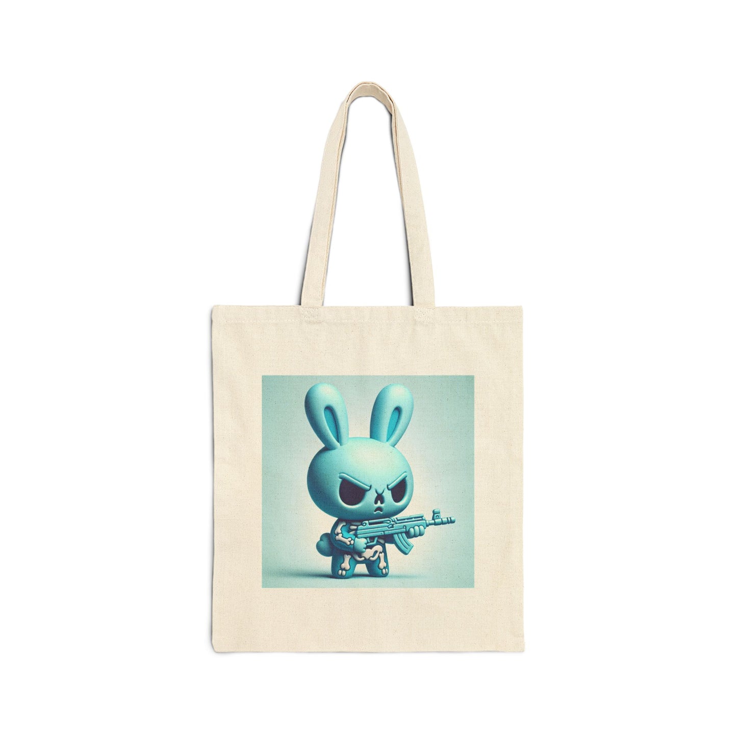 Canvas Tote Bag — Cute Angry Bunny Soldier Print | Trendy Reusable Grocery & Everyday Bag