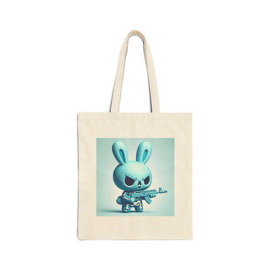 Canvas Tote Bag — Cute Angry Bunny Soldier Print | Trendy Reusable Grocery & Everyday Bag