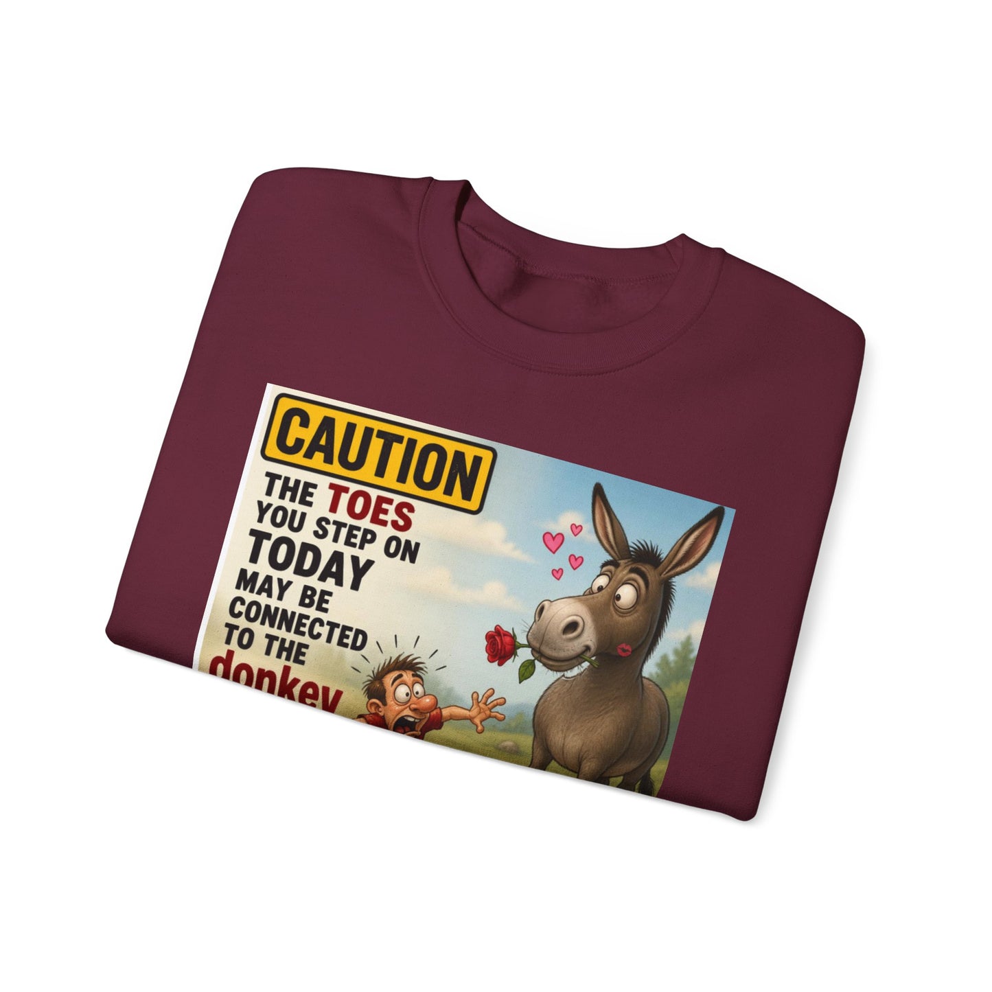 Donkey Kiss Warning Crewneck Sweatshirt — Funny Farm Animal Graphic
